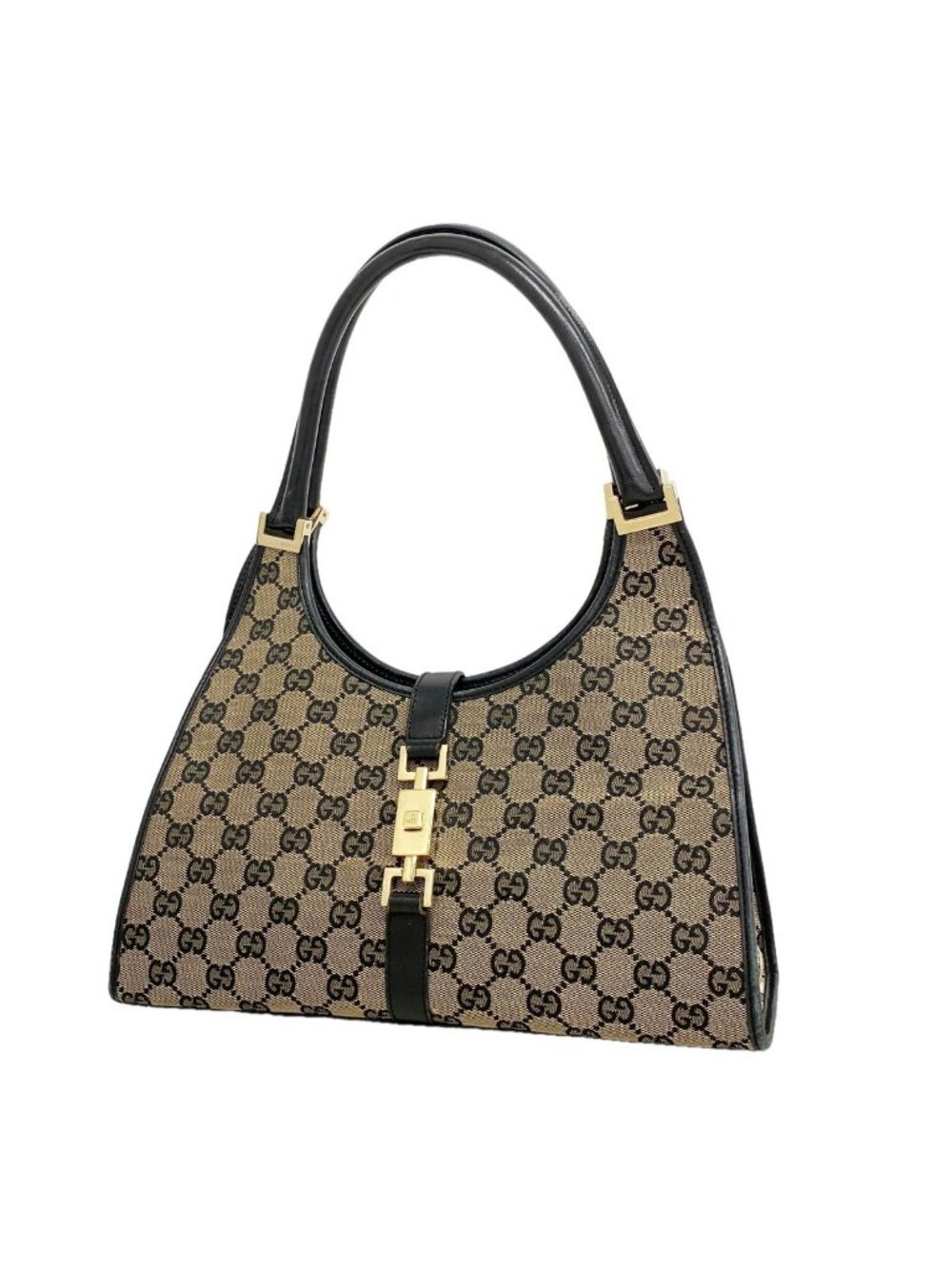 Gucci Handbag GG Canvas Jackie Brown Black Champagne Gold